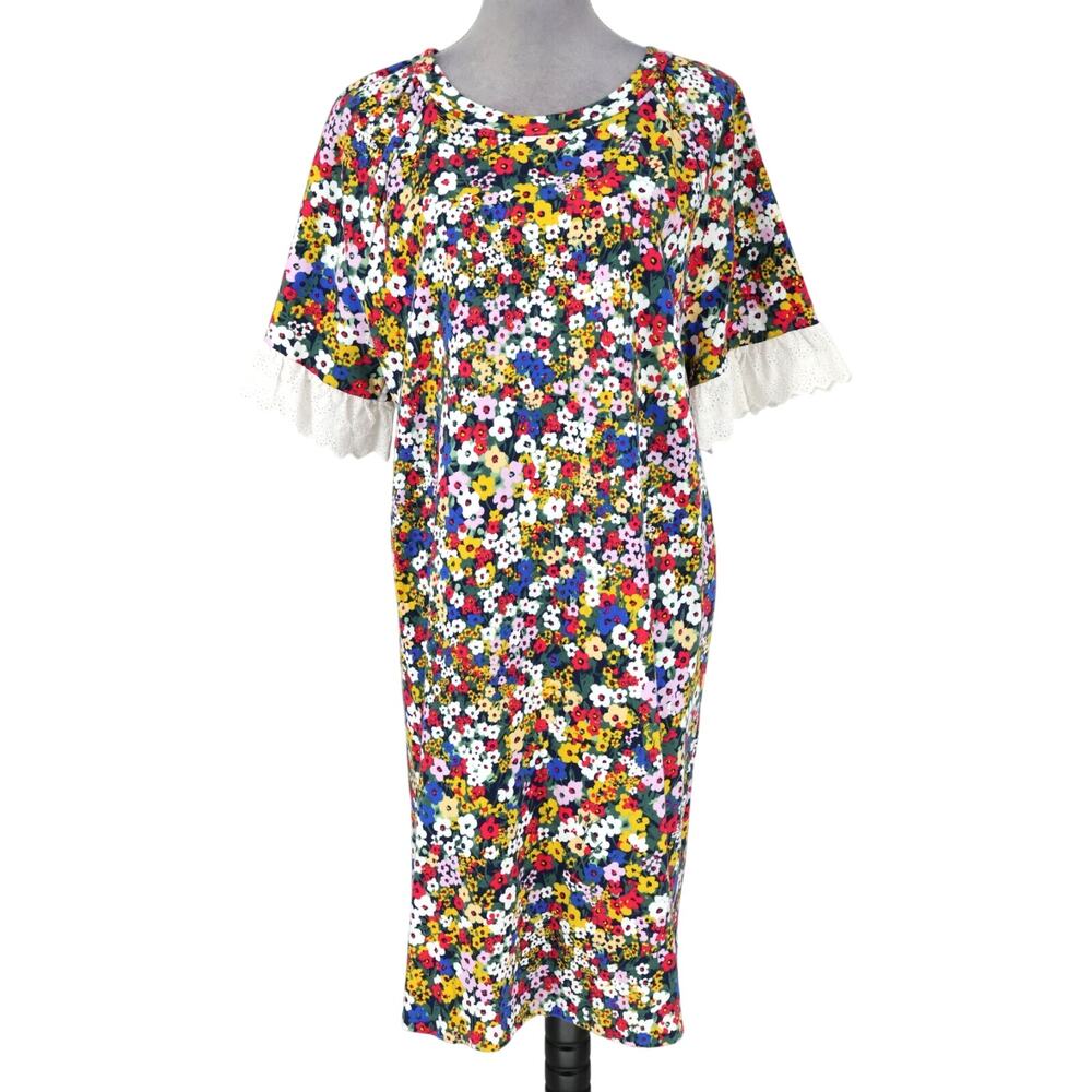 Ann Taylor Dress Plus Size 2XL Ditzy Floral Cotton Knit Lace Trim A-line 2X